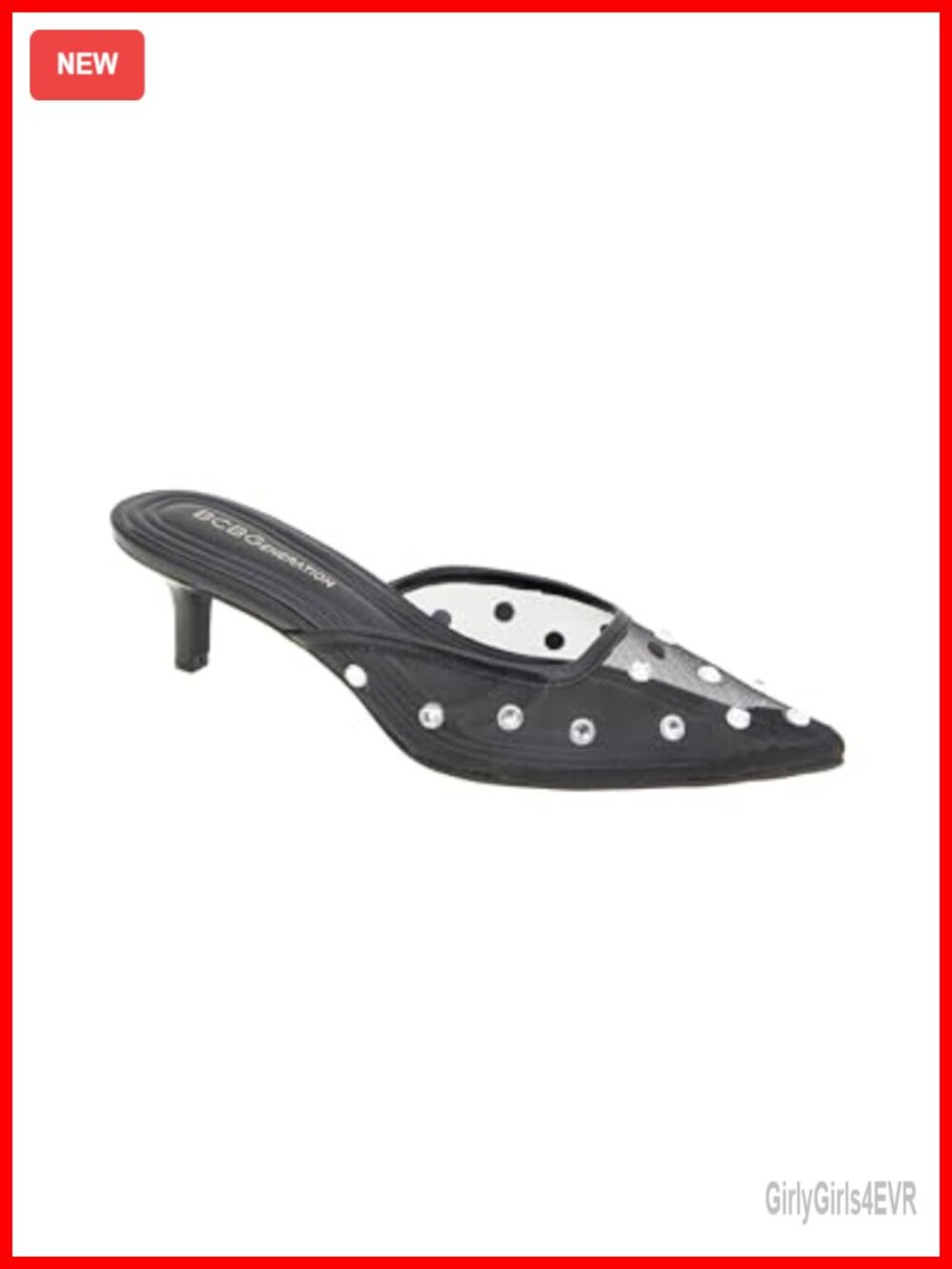 BCBGeneration Dixy Kitten Heel Mesh Rhinestone Slip-On Mule
